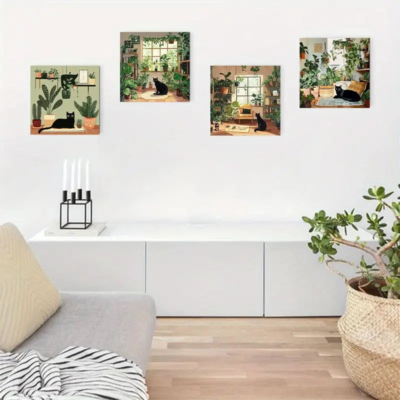 4pcs Painting Bohemian Botanica Wall Art Canvas Framed