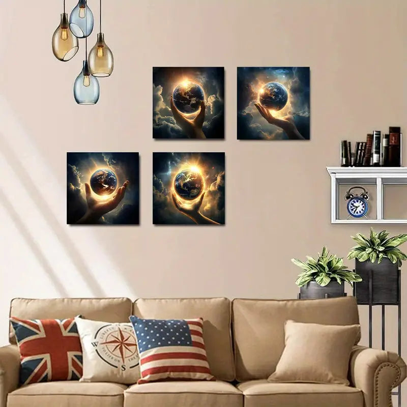 4pcs Holding The Ball Wall Art Canvas Framed