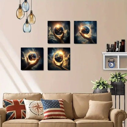 4pcs Holding The Ball Wall Art Canvas Framed