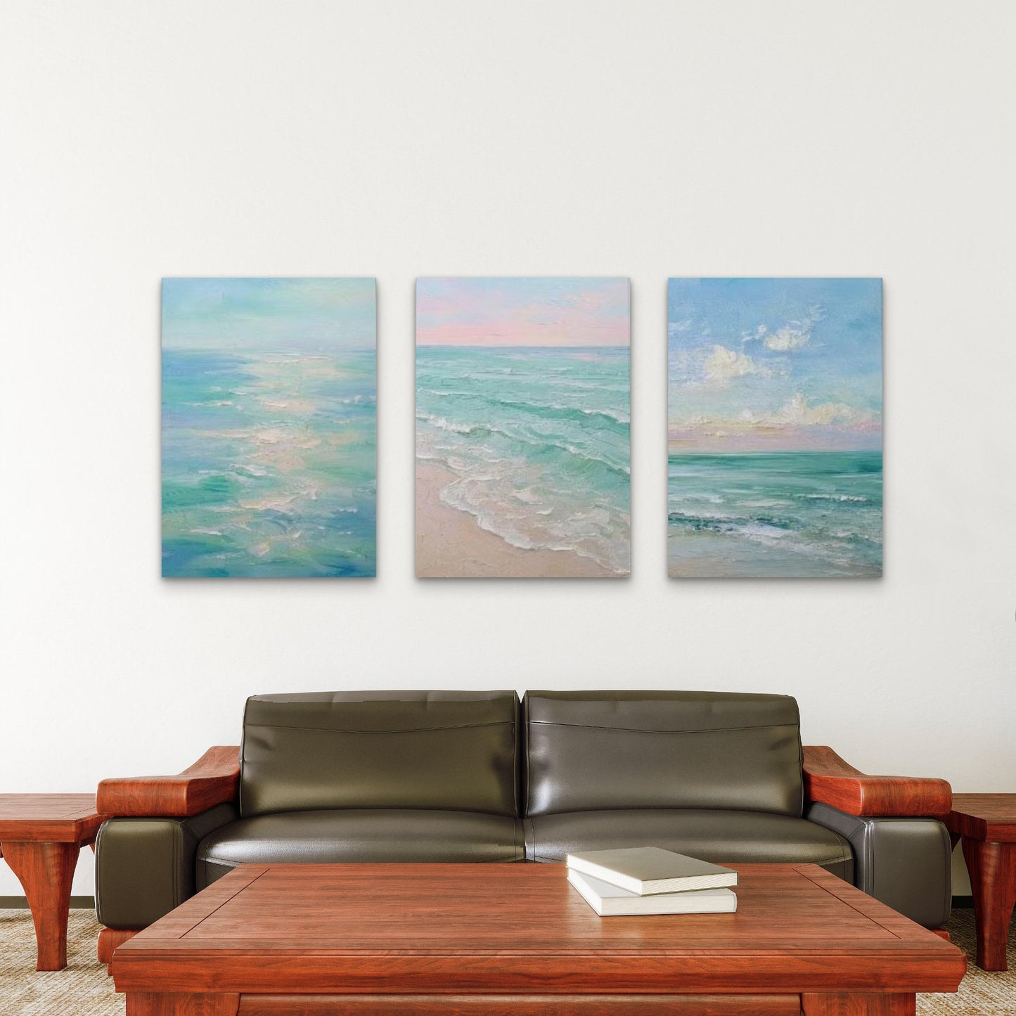 3pcs Teal Blue Coastal Ocean Beach Wave Wall Art Set Canvas Framed 40x60cm - High Quality Print 100% Australian Made Wall Canvas Ready to Hang - Bella Home Decor