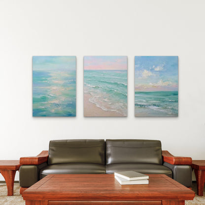 3pcs Teal Blue Coastal Ocean Beach Wave Wall Art Set Canvas Framed 60x90cm - High Quality Print 100% Australian Made Wall Canvas Ready to Hang - Bella Home Decor