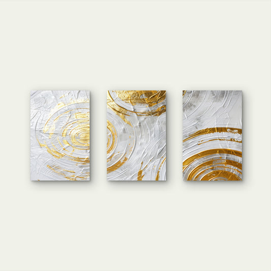3pcs Nordic Abstract Golden Foil Ripples  Wall Art Set Canvas Framed 40x60cm - High Quality Print 100% Australian Made Wall Canvas Ready to Hang