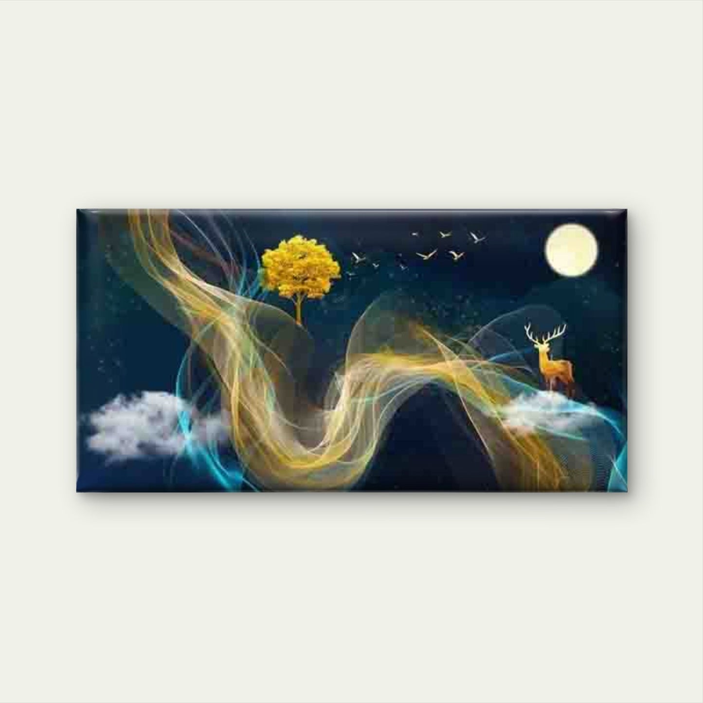 Night Sky Deer Tree Wall Art Canvas Office Home Room Framed 120x60cm