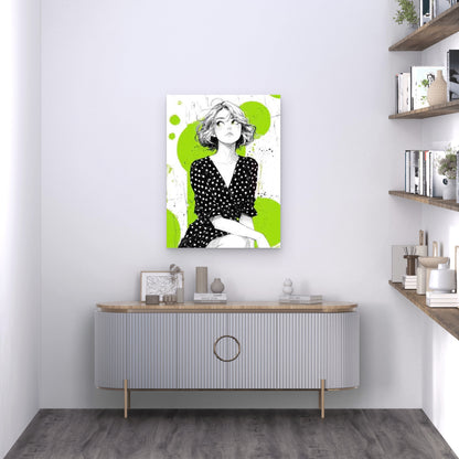 Woman in Black & White Polka Dot Dress Metal Print Ready to Hang
