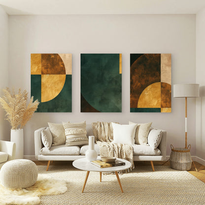 3pcs Emerald Gold Bronze Circles Pattern  Wall Art Set Canvas Framed 40x60cm - High Quality Print 100% Australian Made Wall Canvas Ready to Hang