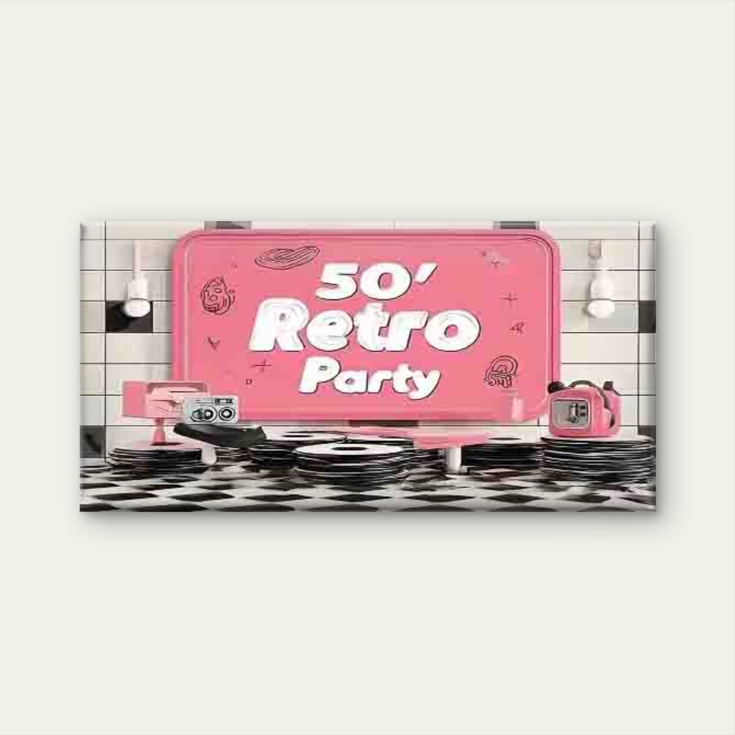 Vintage 50s Party Wall Art Canvas Office Home Room Framed 120x60cm