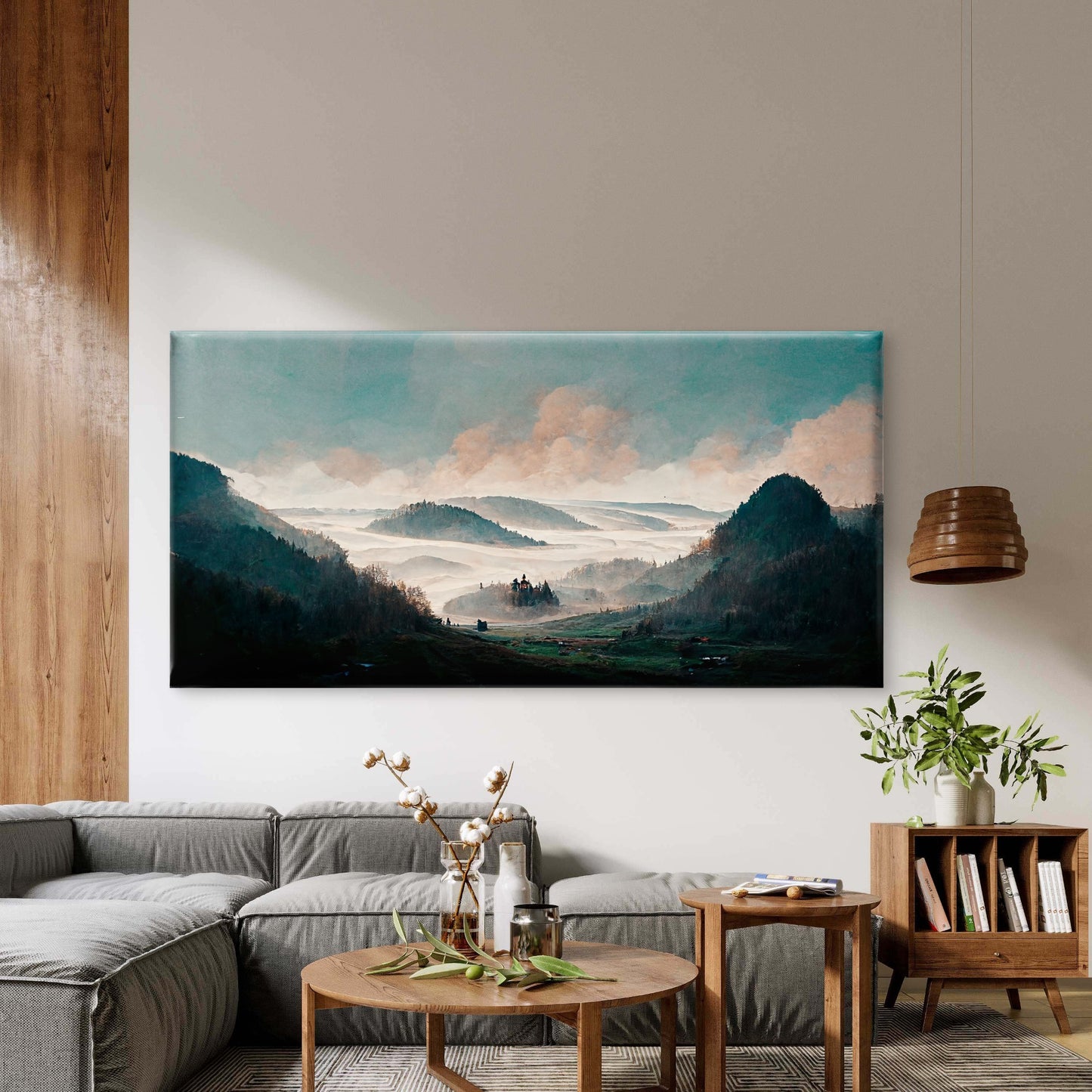Misty Valley Morning Mountain Wall Art Canvas Office Home Room Framed 120x60cm