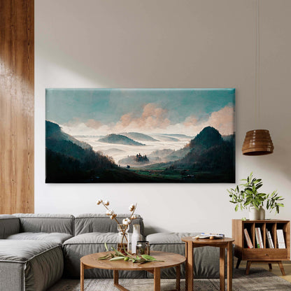 Misty Valley Morning Mountain Wall Art Canvas Office Home Room Framed 120x60cm