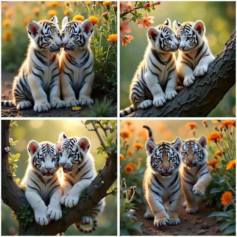 4pcs Tiger Animal Design Wall Art Canvas Framed