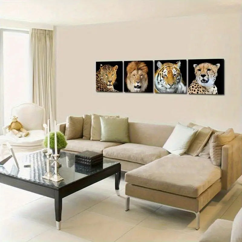 4pcs Leopard Tiger Lion Zebra Picture  Wall Art Canvas Framed - Bella Home Decor