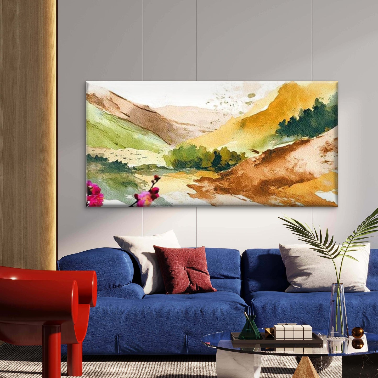 Watercolor Mountain Landscape Wall Art Canvas Office Home Room Framed 120x60cm
