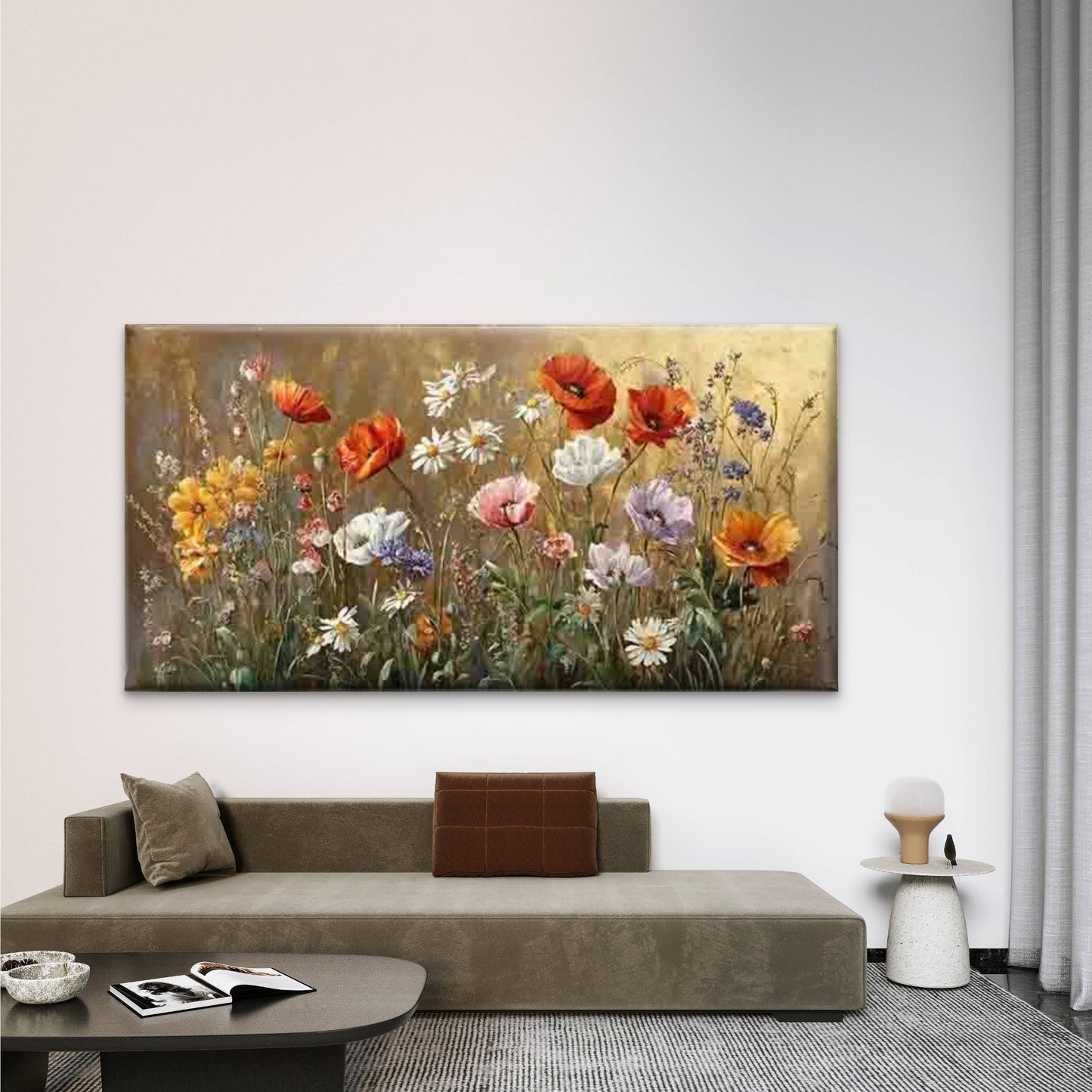 Modern Abstract Wildflower Wall Art Canvas Office Home Room Framed 120x60cm