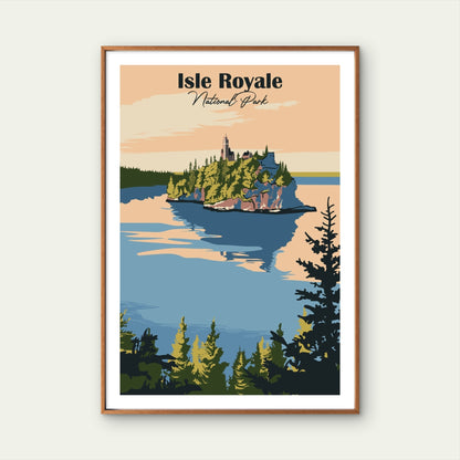 Isle Royale National Park Retro Lake Forest Travel Poster Print Wall Art