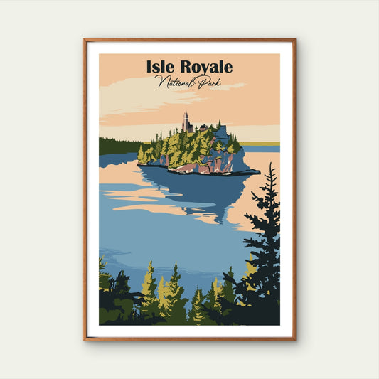 Isle Royale National Park Retro Lake Forest Travel Poster Print Wall Art