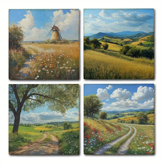 4pcs Village Sence Wall Art Canvas Framed