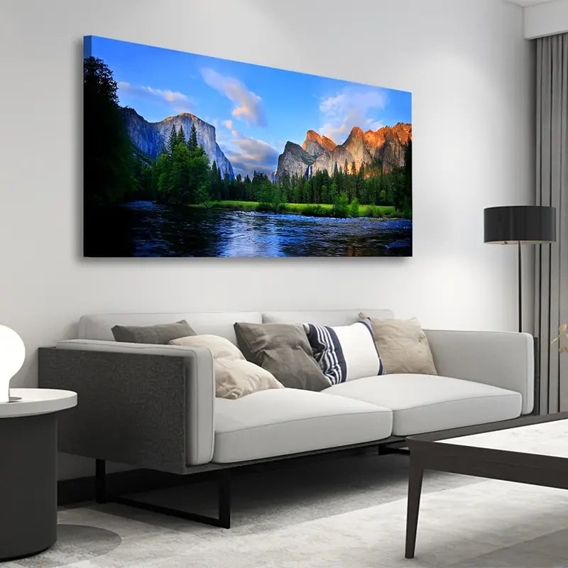 Lake Mountain National Park Nature Wall Art canvas office home room framed 120x60cm - Bella Home Decor