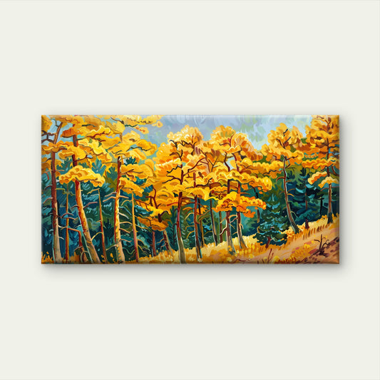Golden Autumn Forest Scene Wall Art Canvas Office Home Room Framed 120x60cm