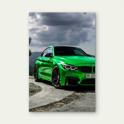 BMW M4 Coupe Bright Green Luxury Sports Car 40x60cm Metal Print Ready to Hang