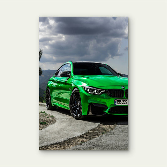 BMW M4 Coupe Bright Green Luxury Sports Car 40x60cm Metal Print Ready to Hang