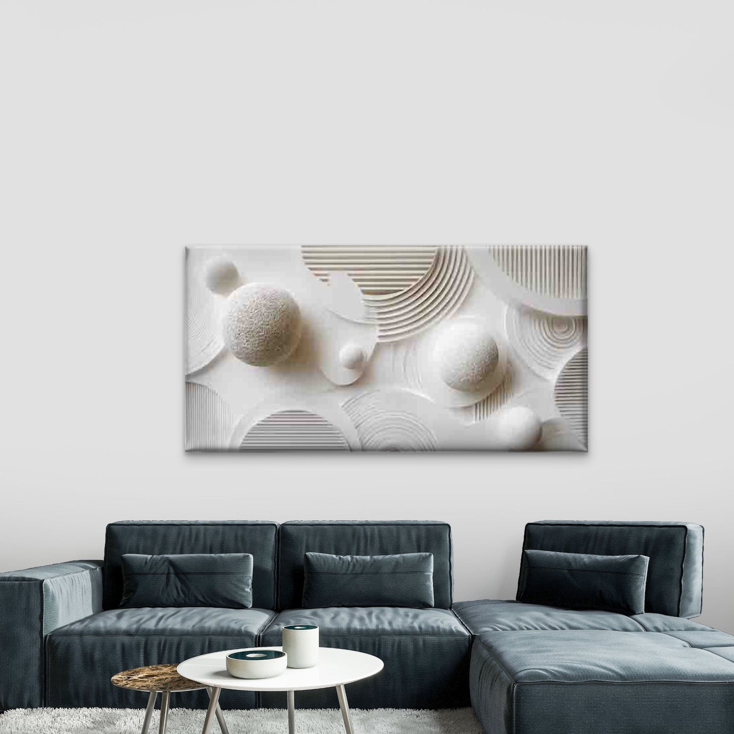 White Sphere Design with Curved Wall Art Canvas Office Home Room Framed 120x60cm - Bella Home Decor