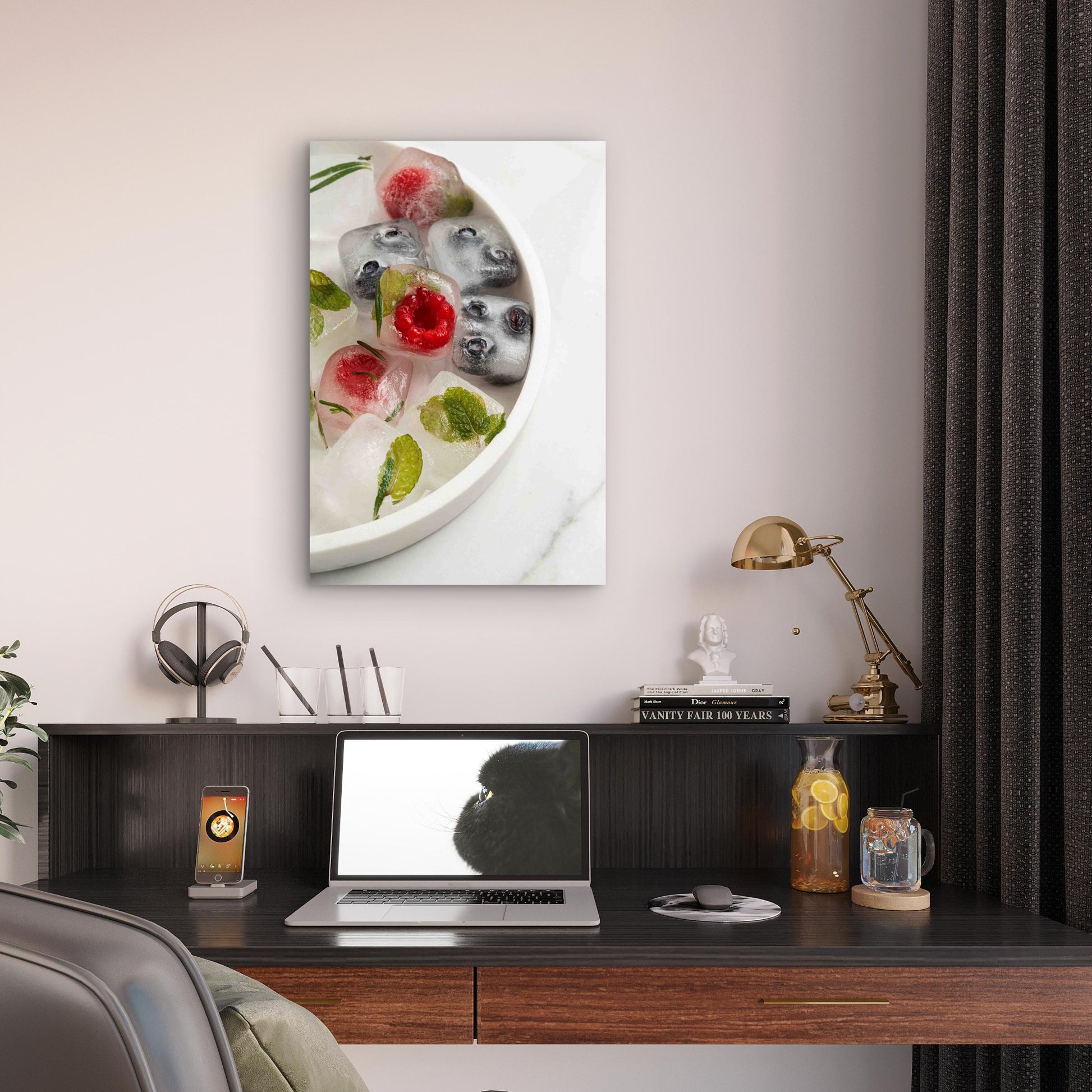 Top View Ice Cubes With Fruits 60x90cm Metal Print Ready to Hang
