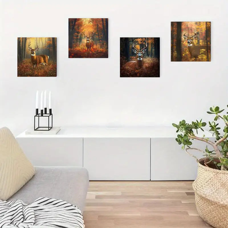 4pcs Autumn Deer Whitetail Buck Wildlife Anima Wall Art Canvas Framed