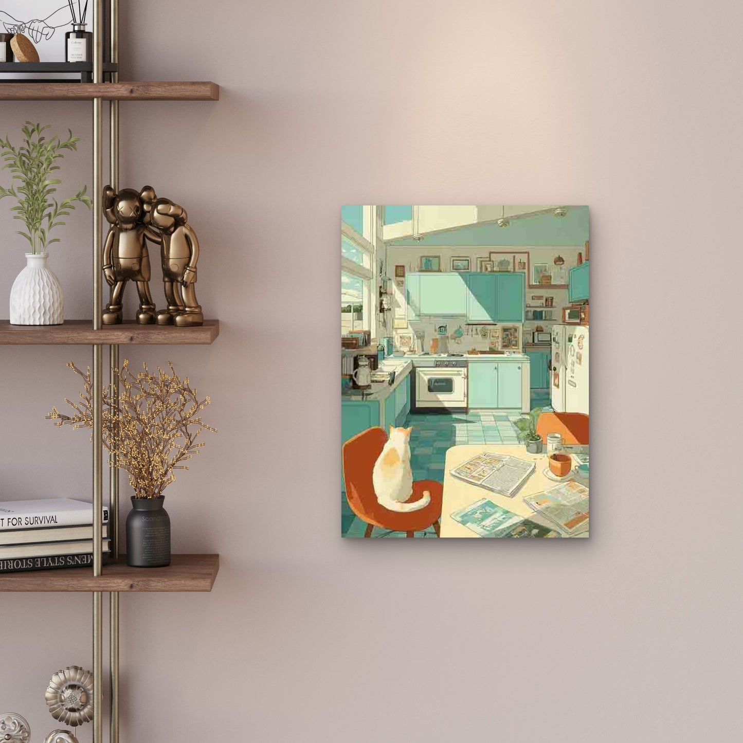 Kitchen Decor with Busy Orange Tabby Cat 60x90cm Metal Print Ready to Hang