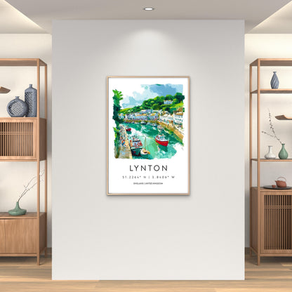 Lynton Harbor Scene In England Travel Poster Print Wall Art