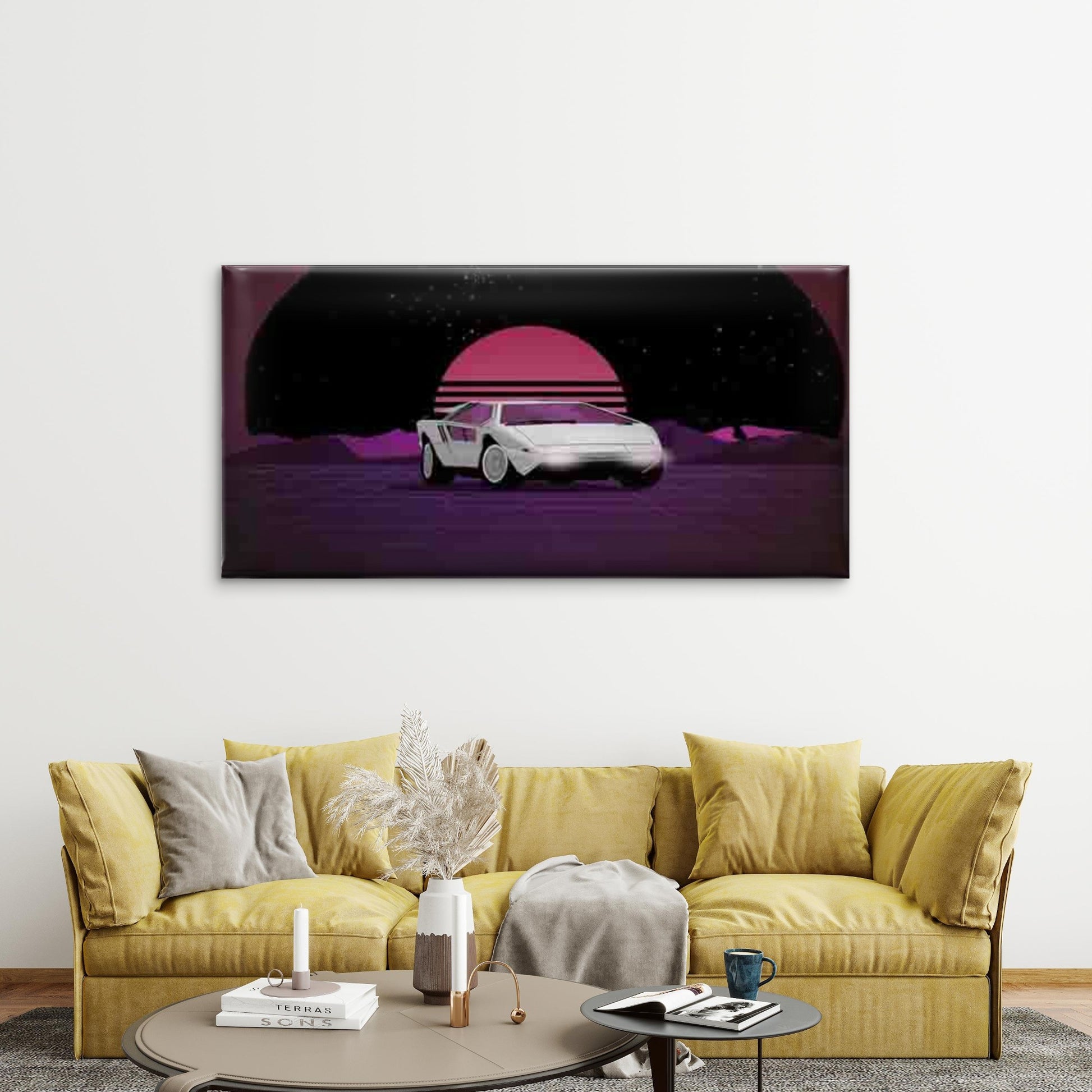 Retro Futuristic Sports Car Wall Art Canvas Office Home Room Framed 120x60cm - Bella Home Decor