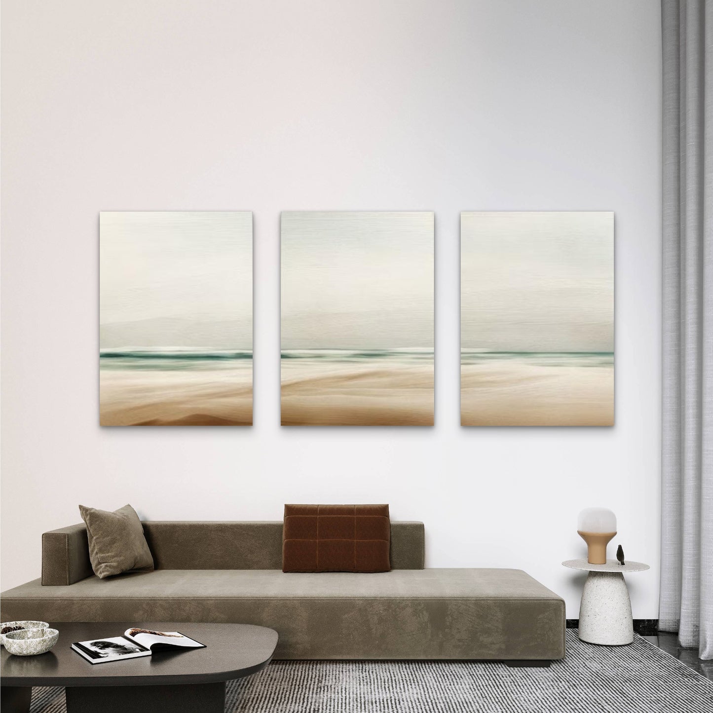 3pcs Muted Coastal Beach Abstract Landscape Wall Art Set Canvas Framed 60x90cm - High Quality Print 100% Australian Made Wall Canvas Ready to Hang