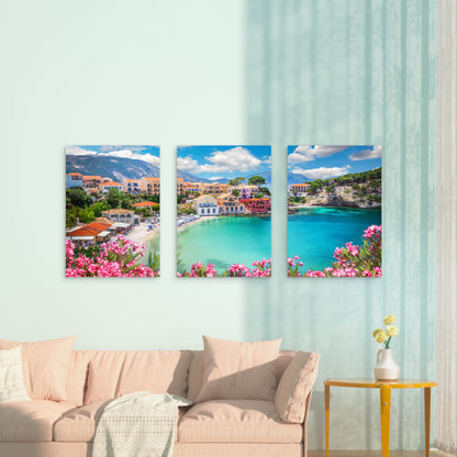 3pcs Exploring the Colors of Assos, Greece Wall Art Set Canvas Framed 60x90cm - High Quality Print 100% Australian Made Wall Canvas Ready to Hang