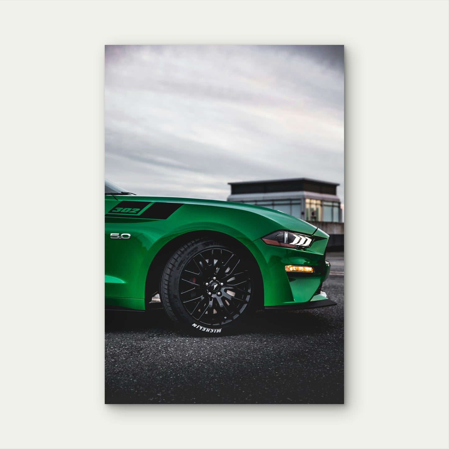 Mustang Green GT 5.0 Sports Car 40x60cm Metal Print Ready to Hang