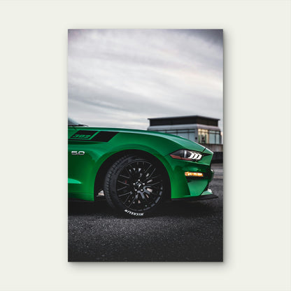 Mustang Green GT 5.0 Sports Car 40x60cm Metal Print Ready to Hang