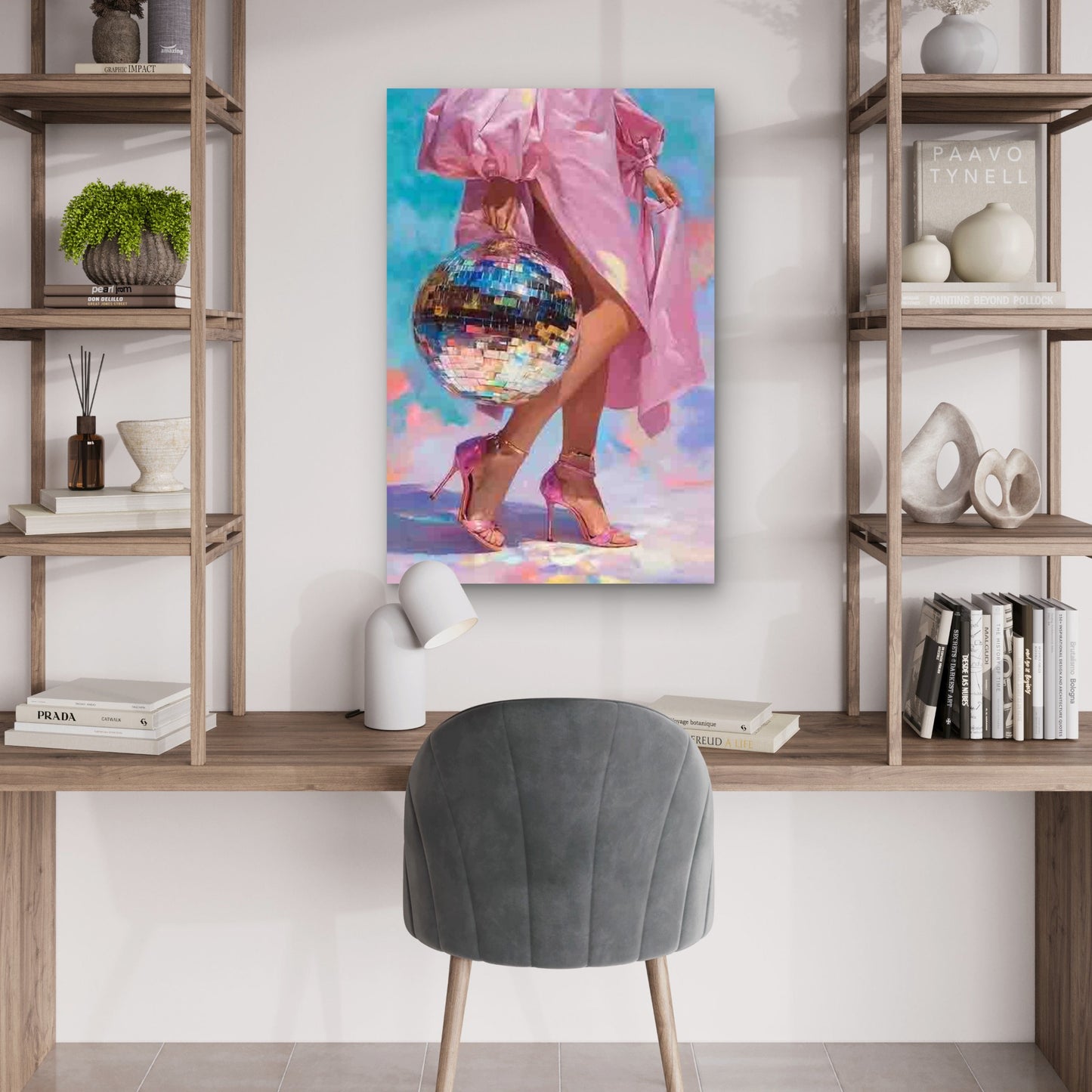 Glamorous Dress with a Woman Holding a Disco Ball 60x90cm Metal Print Ready to Hang - Bella Home Decor