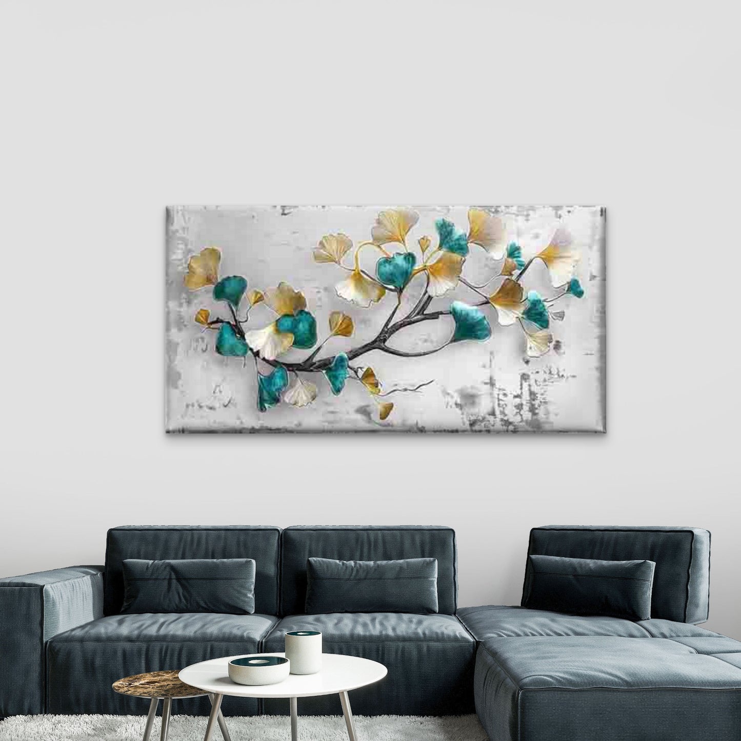 Modern Ginkgo Leaves Wall Art Canvas Office Home Room Framed 120x60cm - Bella Home Decor