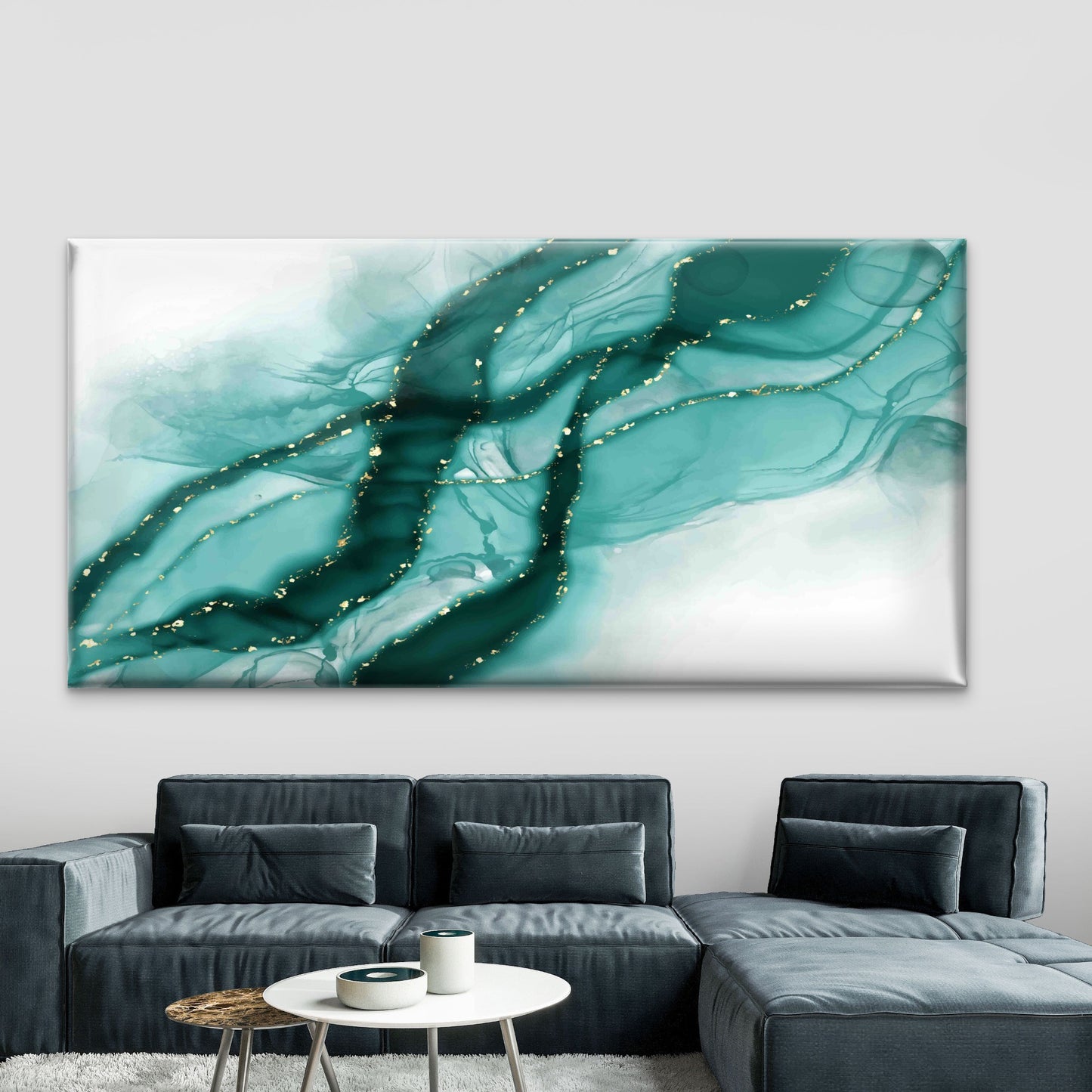 Pastel Cyan Mint Liquid Marble Wall Art Canvas Office Home Room Framed 120x60cm