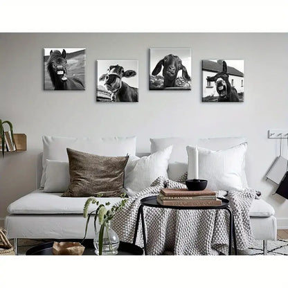 4pcs Horse Donkey Sheep Cow Canvas Pictures Wall Art Canvas Framed