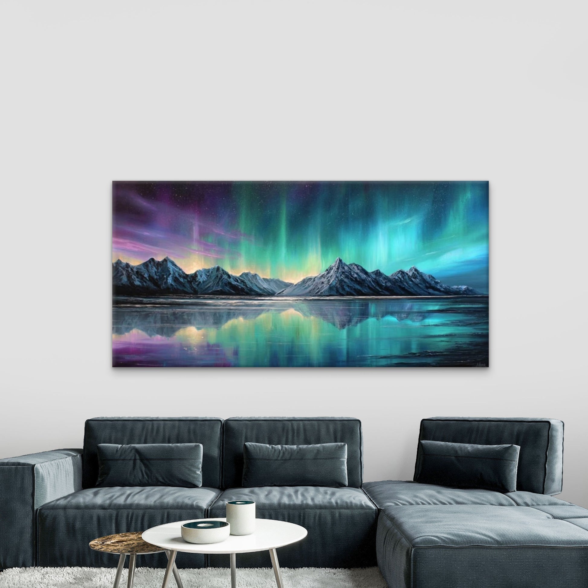 Aurora & Lake Reflections Wall Art Canvas Office Home Room Framed 120x60cm - Bella Home Decor