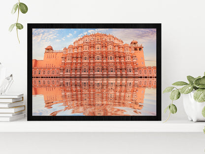 Hawa Mahal & Its Reflection Water Glass Framed Wall Art, Ready to Hang Quality Print Without White Border Black
