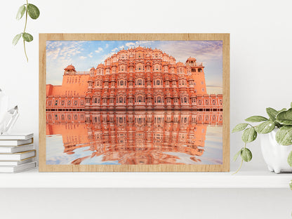 Hawa Mahal & Its Reflection Water Glass Framed Wall Art, Ready to Hang Quality Print Without White Border Oak