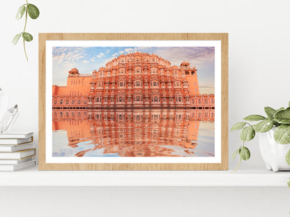 Hawa Mahal & Its Reflection Water Glass Framed Wall Art, Ready to Hang Quality Print With White Border Oak