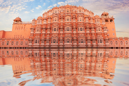 Hawa Mahal & Its Reflection Water Glass Framed Wall Art, Ready to Hang Quality Print