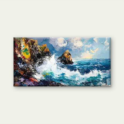 Ocean Waves Crashing Against Wall Art Canvas Office Home Room Framed 120x60cm - Bella Home Decor