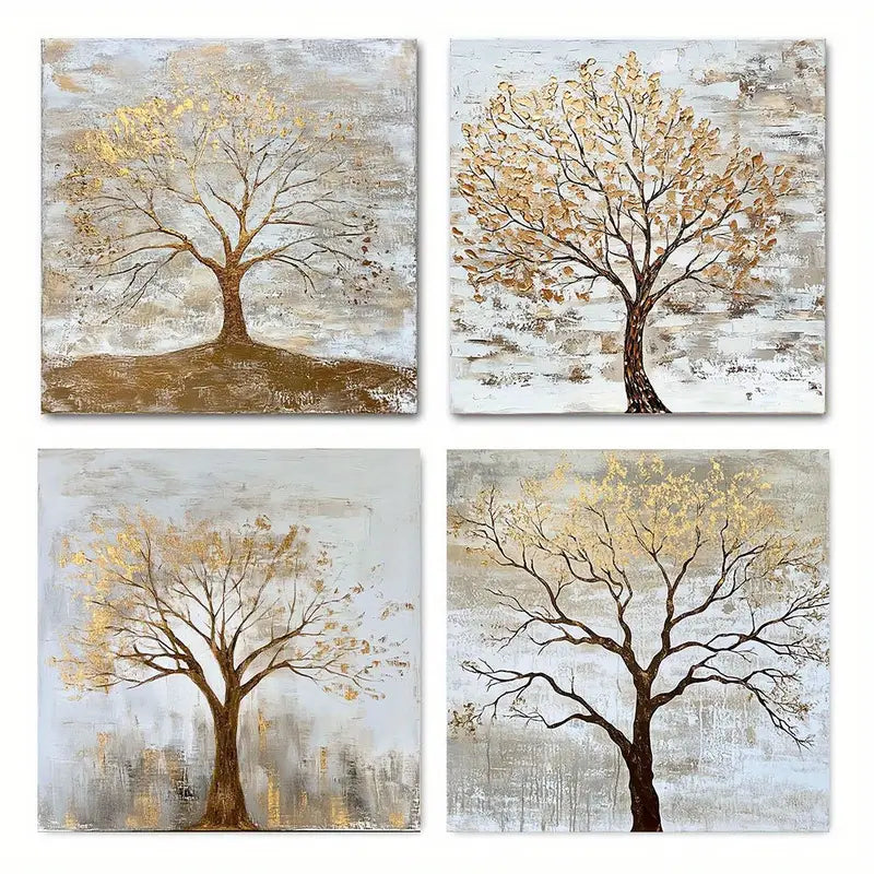 4pcs Abstract Grey Tree Wall Art Canvas Framed