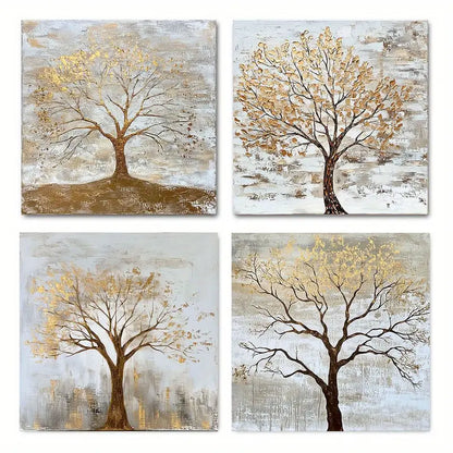 4pcs Abstract Grey Tree Wall Art Canvas Framed