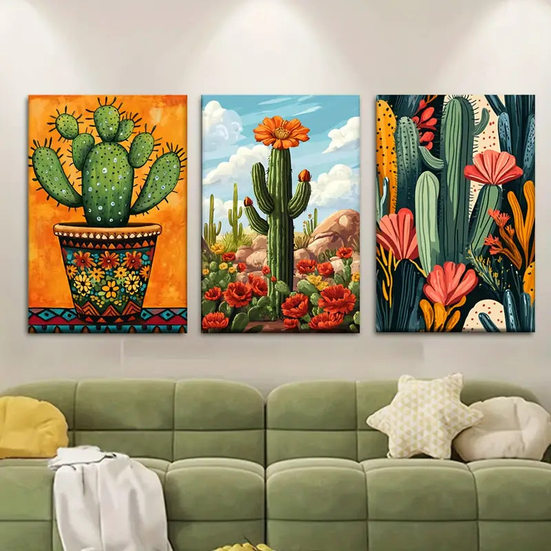 3pcs Cactus In The Desert Metal Print Ready to Hang Art - Bella Home Decor