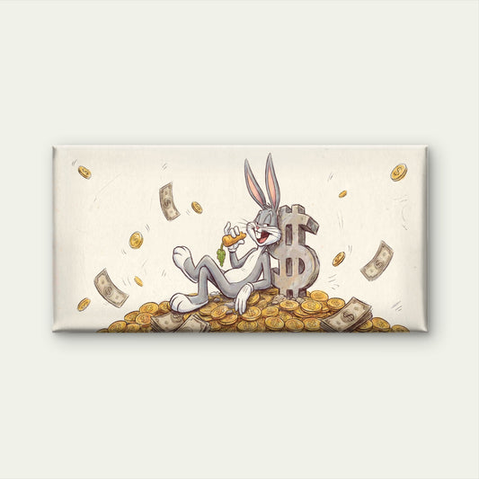 Golden Money Rabbit Sketch Wall Art Canvas Office Home Room Framed 120x60cm