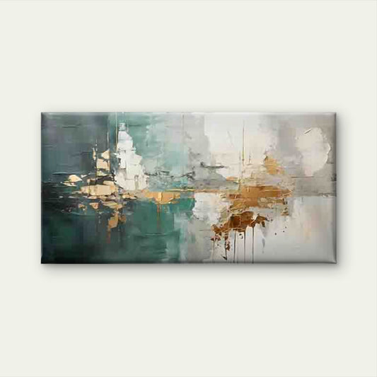 Teal, White & Golden Abstract Wall Art Canvas Office Home Room Framed 120x60cm - Bella Home Decor