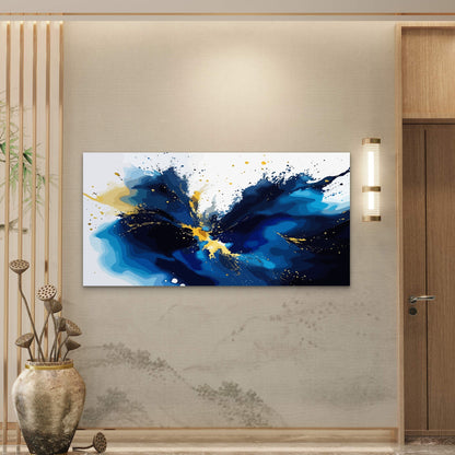 Blue Gold Abstract Explosion Wall Art Canvas Office Home Room Framed 120x60cm