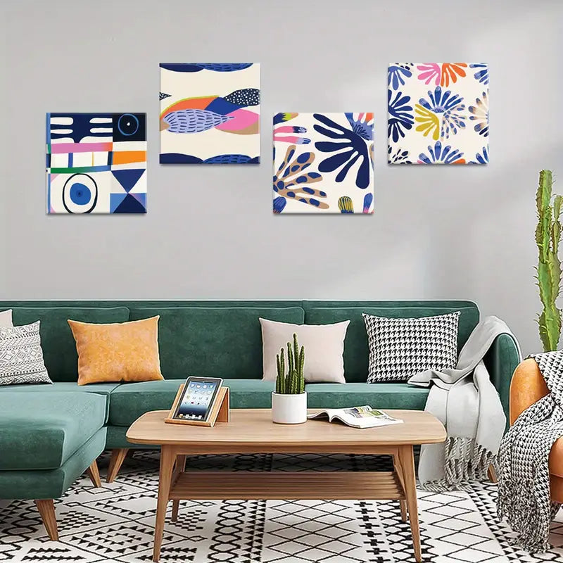 4pcs  Irregular Shape Art Prints, Line Combine Wall Art Canvas Framed